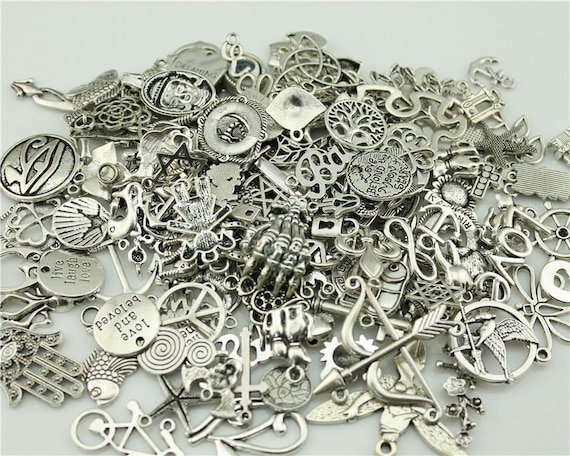 100pcs Silver Charms mixed lot grab bag FREE SHIPPING