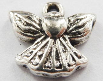 3 Angel Heart Charms Antique Silver 13 x 12 mm US Seller - ts1733