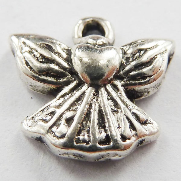 12 Angel Heart Charms Antique Silver 13 x 12 mm US Seller - ts928