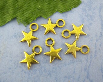 20 Star Charms 11 x 9 mm Small Star Charms Antique Gold Tone US Seller cg305