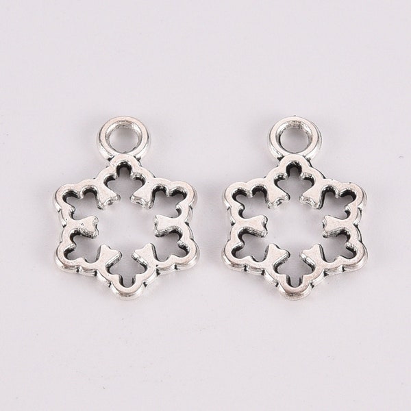 3 Snowflake Charms Antique Silver Tone 16 x 11 mm US Seller ts1942