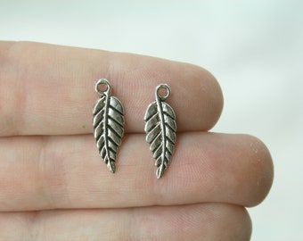 10 Leaf Charm Antique Silver Tone 19 x 7 mm Double Sided US Seller ts1325