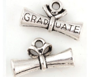 5 Graduation Diploma Scroll Charms Antique Silver Tone 21 x 13 mm US Seller ts501