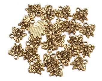 4 Butterfly Charms Antique Gold Tone 10 x 10 mm US Seller  cg365