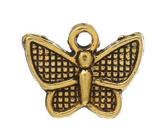 3 Butterfly Charms Antique Gold Tone 13 x 10 mm US Seller - cg110