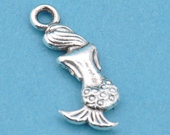 Bulk 50 Mermaid Charms Antique Silver Double sided 20 x 9 mm US Seller ts1130