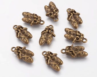 10 Ballet Slipper Charms Antique Bronze Tone 19 x 11 mm US Seller bz512