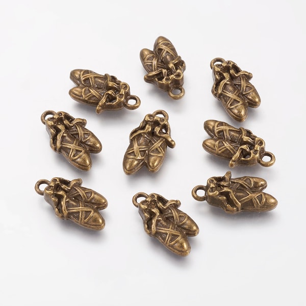 10 Ballet Slipper Charms Antique Bronze Tone 19 x 11 mm US Seller bz512