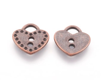 3 Dotted Heart Charms Antique Copper Tone 13 x 13 mm US Seller cg315
