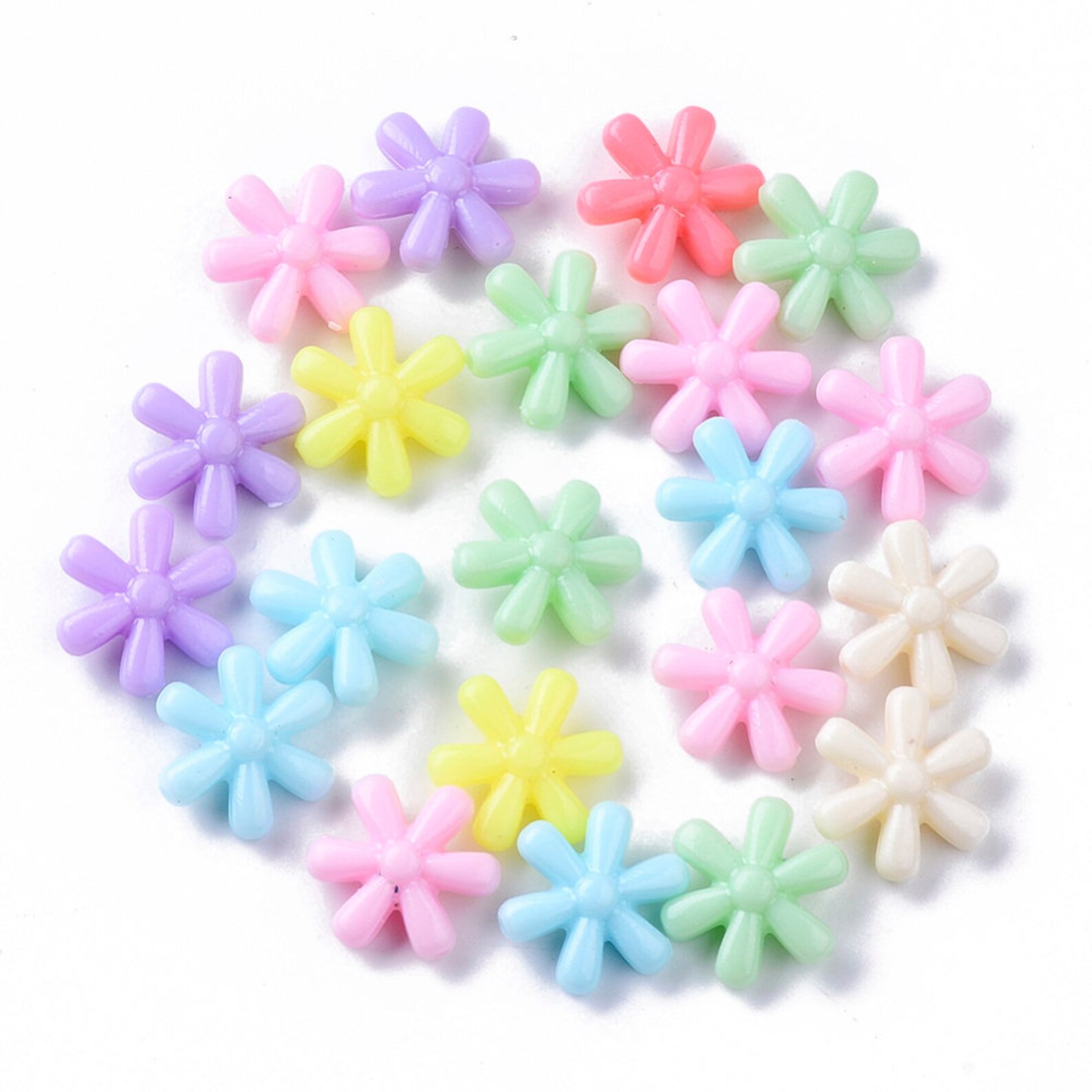 50 Flower Beads Opaque Plastic Kids Crafts Mixed Color 14mm Etsy