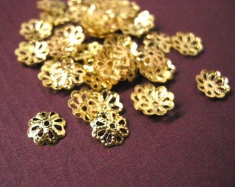 50 Gold Plated Filigree Flower Bead Caps  9mm  bc101