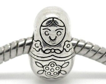 1 Russian Matryoshka Doll European Bead Charm Tibetan Silver 13 x 9 mm US Seller ec003