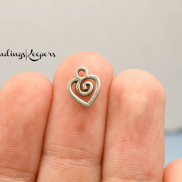 Bulk 100 Heart Charms Antique Silver Tiny Charms 10 x 8 mm Double Sided US Seller  ts969