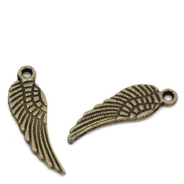 8 Angel Wing Charms Antique Bronze Tone 17 x 5 mm US Seller bz144