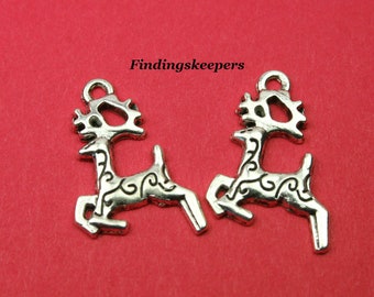 10 Reindeer Charms Antique Silver 20 x 14 mm Double Sided US Seller  ts109