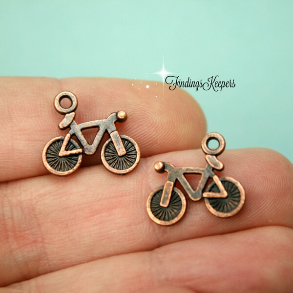 10 Bicycle Charms Double Sided Antique Copper Tone 15 x 13 mm US Seller cg226