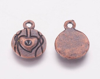 Bulk 100 Heart Charms Antique Copper Tone 16 x 12 mm US Seller cg330