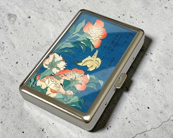 Peonies and Canary Cigarette Case Art Design Metal Zigarettenetui Joint Holder