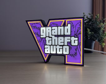 GTA 6 LED Lightbox | Grand Theft Auto VI Table Lamp | Gaming Room Decor | Gift for Gamer Nerdy