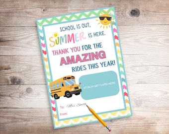 Bus Driver Appreciation Gift Card Holder Printable, Thank You Card (Digital Download)