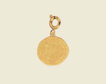Aztec Calendar Medallion Charm, Gold Sun Stone Pendant, Waterproof Stainless Steel Ancient Symbol Jewelry Supply