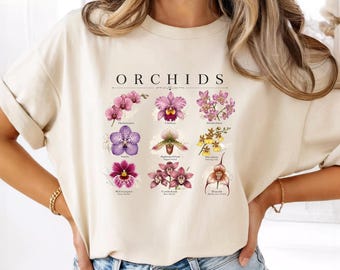 Orchidee Shirt, Botanische Blumen T-Shirt, Vintage Blumen T-Shirt, Geschenk für Pflanzenliebhaber, Cottagecore Garten Shirt, Natur Liebhaber Tee