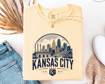 Camiseta con el horizonte de Kansas City, camiseta gráfica vintage de KC, camiseta retro con el paisaje urbano de Missouri, regalo de viaje a Kansas City