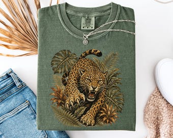 Vintage Leopard Shirt, wilde große Katze Grafik T-Shirt, Dschungel Wildtiere T-Shirt, Retro Safari Tier Liebhaber Geschenk