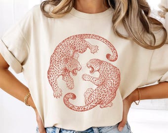 Vintage Leopard Shirt, kämpfende Leoparden T-Shirt, Wildkatze Grafik T-Shirt, Tier T-Shirt, Dschungel Big Cat Geschenk