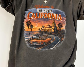 Camiseta Hotel California, Camiseta vintage retro de California, Camiseta de rock clásico, Camiseta gráfica de playa de verano, Regalo para viaje por carretera en la costa oeste