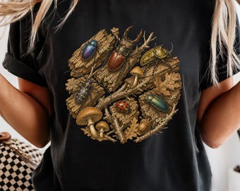 Vintage Käfer Shirt, Insektensammler T-Shirt, Waldkäfer Grafik T-Shirt, Entomologie Geschenk, Cottagecore Natur Shirt