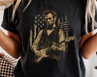 Camiseta de Abraham Lincoln con guitarra, regalo divertido de historia, camiseta de rock and roll de Abe Lincoln, camiseta con estampado musical vintage, regalo de líder histórico