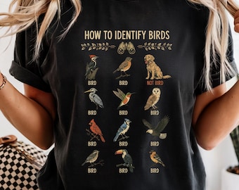 Camiseta Cómo identificar aves, Regalo divertido para observadores de aves, Camiseta de ornitología sarcástica, Camiseta Golden Retriever no es un pájaro, Camiseta con tabla de aves vintage