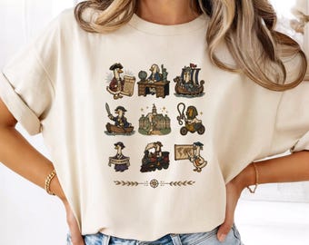 Camiseta de ganso con la frase "Historia a través de los siglos", divertida camiseta con figuras históricas como gansos, regalo para profesores de historia, camiseta con un original diseño de pato estilo vintage.