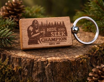 Personalized Wooden Bigfoot Keychain – Custom Name Engraved Gift