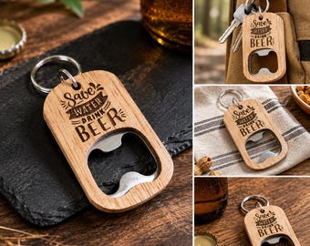 Funny Beer Bottle Opener Keychain – Wood Laser Engraved Gift