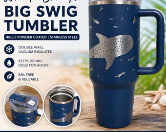 Laser Engraved Whale Shark Tumbler | 40oz Stainless Steel Travel Mug