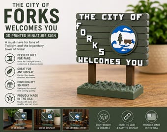 Forks Washington Welcome Sign | 3D Printed Twilight Inspired Decor | Shelf Display | Movie Fan Gift