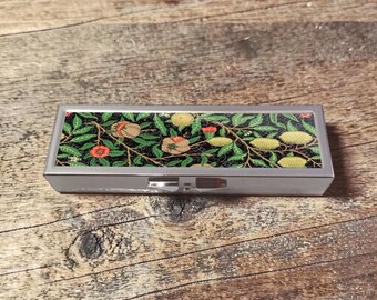 Citrus Fruit William Morris Small Pill Box Case Weekly Pill Organizer Pill Organizer 7 Day, Pill Holder, Travel Size