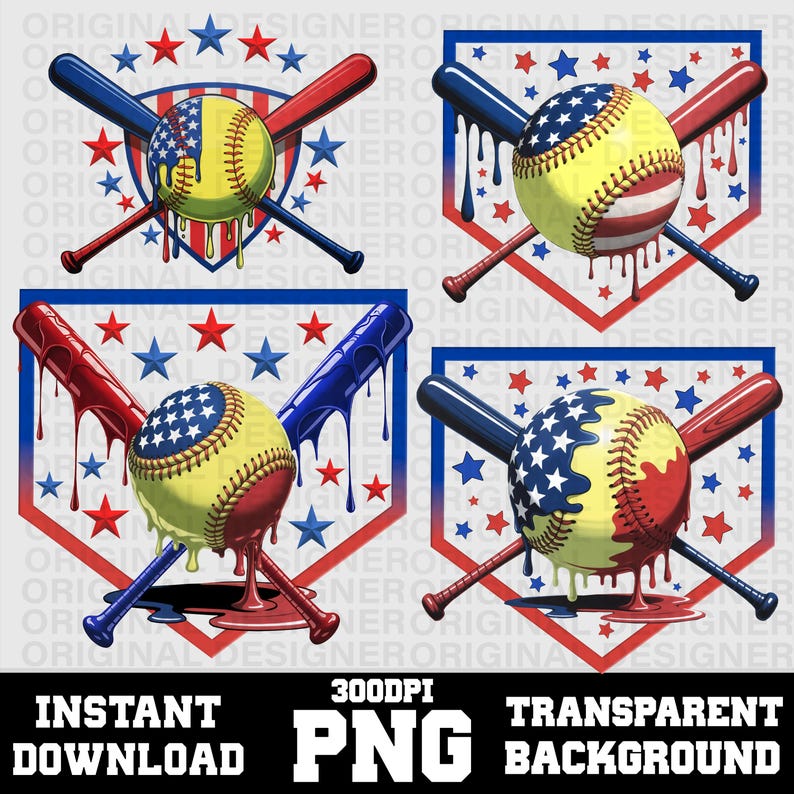Red White and Blue Softball PNG Bundle Download, Usa Softball Drip PNG ...