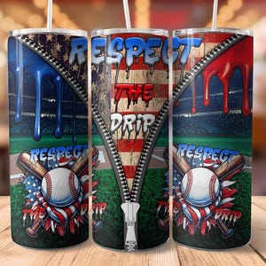 American flag Baseball Dripping png tumbler wrap, respect the drip Baseball png, Dripping Baseball Sublimation, American flag distorted png