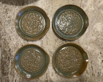 Floral Pressed Earthenware Spoon Rest, Speckled Stoneware Kitchenware