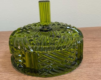 Bonbonnière vintage à 3 compartiments en verre vert avec couvercle | Boîte à Bijoux Mid-Century Vert Olive