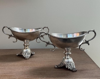 Vintage Pair of Ornate Silver-Plated Footed Pedestal Bowls