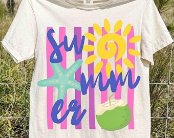 Striped Summer Beach Graphic PNG, Girly Sun Starfish Coconut (Digital Download)