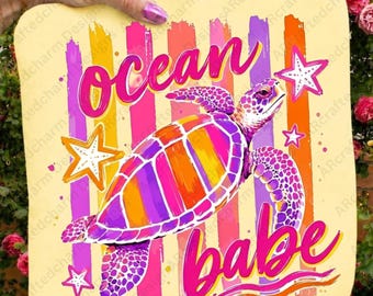 Everyday Preppy Striped Ocean Babe Turtle Summer Beach PNG (Digital Download)