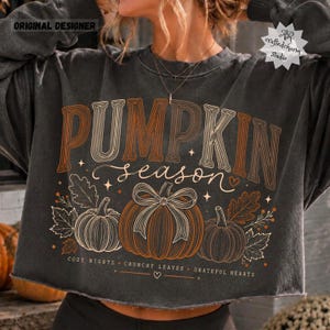 PNG de temporada de calabaza retro, PNG de especias de calabaza, PNG de lazo de calabaza coqueta, PNG de otoño retro y genial, diseño de camiseta de otoño, PNG estético