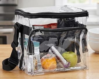 Grote doorzichtige lunchtas, transparante draagtas voor zwaar gebruik, verstelbare riem