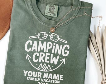 comfort colors camping crew 2026 personalized t-shirt custom matching camping graphic tshirt girls camping glamping vacation tee family trip