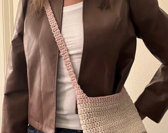 Sac au crochet fait main avec blocs de couleurs - Sac à main en fil de macramé neutre